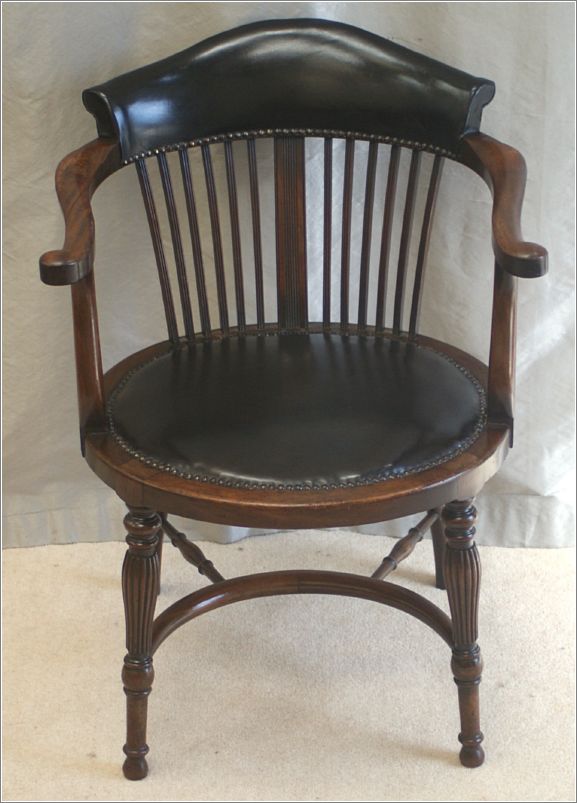 9060 Antique Victorian Mahogany & Leather Desk Chair Front View (1)